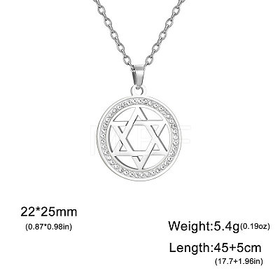 Stainless Steel Crystal Rhinestone Star of David Pendant Necklaces FS-WGE09DF-01-1