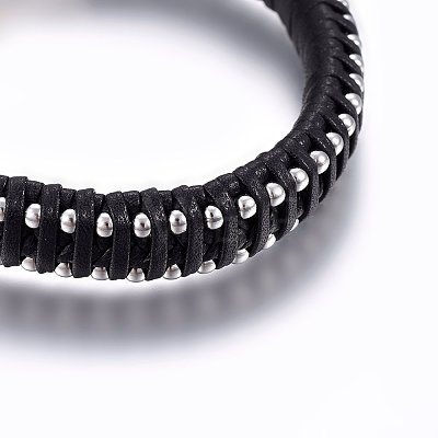 Leather Braided Cord Bracelets BJEW-E345-11B-1