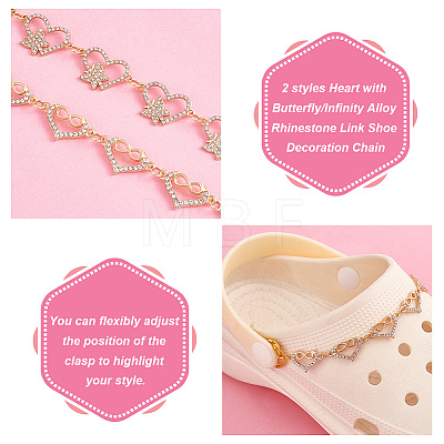Heart with Butterfly/Infinity Alloy Rhinestone Link Shoe Decoration Chain FIND-AB00008-1