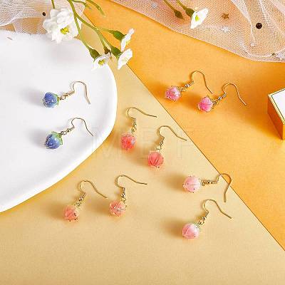 3D Resin Flower Dangle Earrings EJEW-SW00019-02-1