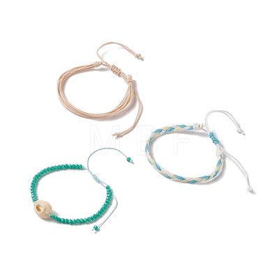 3Pcs 3 Style Natural Shell & Glass Braided Bead Bracelets Set BJEW-B065-07A-1