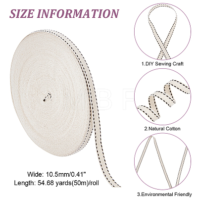 Dot Stripe Cotton Ribbons SRIB-WH0011-050-1