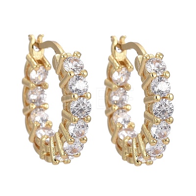 Brass Micro Pave Clear Cubic Zirconia Hoop Earrings EJEW-K083-42G-1