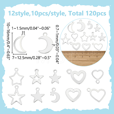120Pcs 12 Styles Stainless Steel Charms STAS-WR0001-22-1