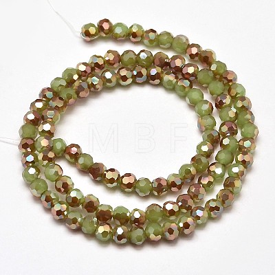 Faceted(32 Facets) Round Half Rainbow Plated Imitation Jade Electroplate Glass Beads Strands EGLA-J130-HR02-1
