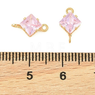 Brass Pave Cubic Zirconia Rhombus Connector Charms KK-P347-04G-1