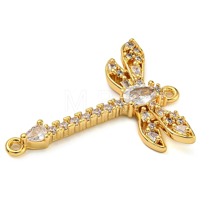 Rack Plating Brass Pave Cubic Zirconia Dragonfly Connector Charms KK-Z063-37G-1