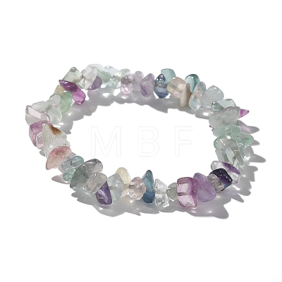 Chips Natural Fluorite Beaded Stretch Bracelets BJEW-JB01826-01-1