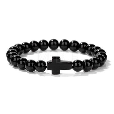 Glass Round Beads Stretch Bracelets YG0612-3-1