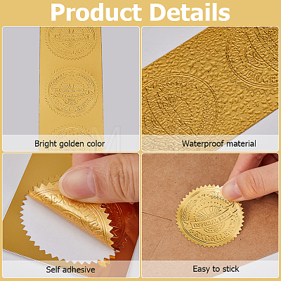 CRASPIRE 50 Sheets 5 Styles Self Adhesive Gold Foil Embossed Stickers DIY-CP0010-42-1