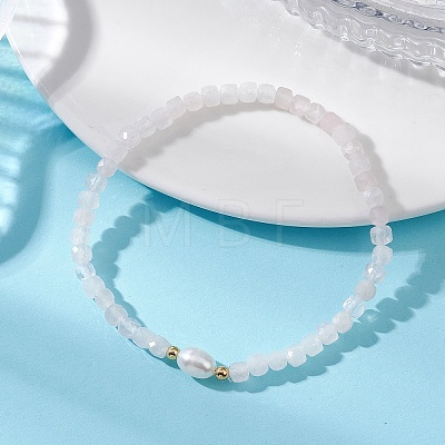 Natural Rose Quartz Cube Beads Stretch Bracelets for Women BJEW-JB13179-02-1