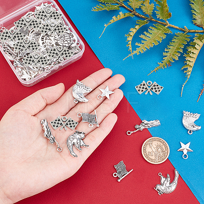 60Pcs 6 Style Independence Day Theme Tibetan Style Zinc Alloy Pendants TIBEP-SC0002-05-1