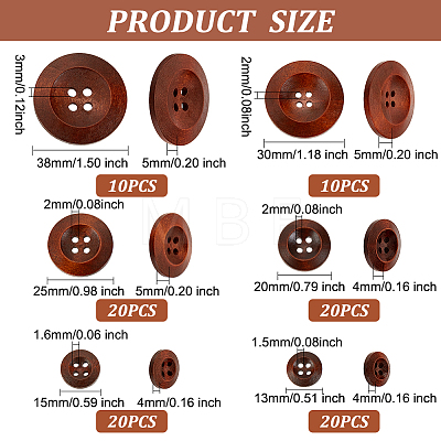 Olycraft 100Pcs 6 Style Natural Flat Round 4-hole Basic Sewing Button FIND-OC0002-11-1