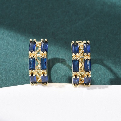 Rectangle Brass Micro Pave Cubic Zirconia Hoop Earrings EJEW-H178-03G-1