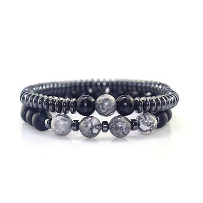 Volcano Stone Black Gallstone Bracelet Set Combination Hip Hop Elastic Bracelet Bracelet Bracelet MV1317-1-1