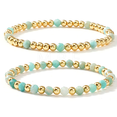 2Pcs 2 Styles Natural Amazonite Beaded Stretch Bracelets TU5709-6-1