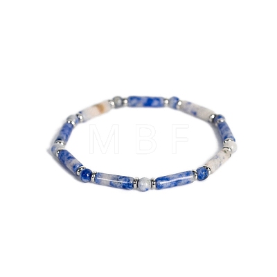 Natural Blue Spot Jasper Bead Stretch Bracelets PW-WG50993-04-1