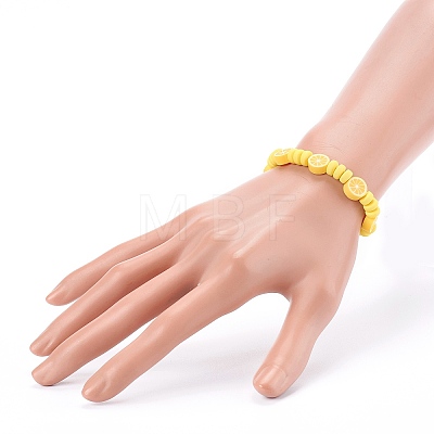 Handmade Polymer Clay Lemon Stretch Beaded Bracelets BJEW-JB06046-1