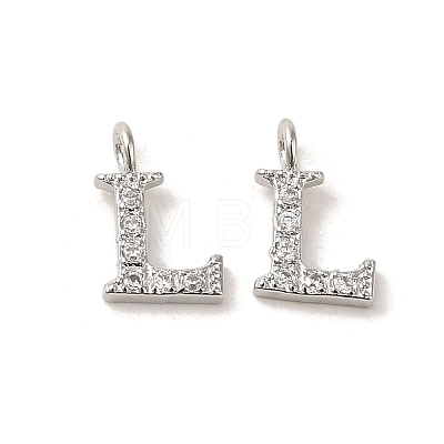 Initial Letter Brass Micro Pave Cubic Zirconia Pendants ZIRC-F008-L-1