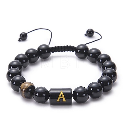 Natural Black Agate & Tiger Eye Round Beaded Adjustable Bracelets HL8029-1-1