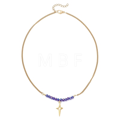Electroplate Glass Faceted Rondelle Beaded Alloy Pendant 304 Stainless Steel Curb Chain Necklaces for Women NJEW-JN05764-01-1