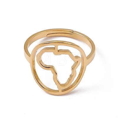 Ion Plating(IP) 201 Stainless Steel Hollow Out Africa Map Adjustable Ring for Women RJEW-C045-04G-1