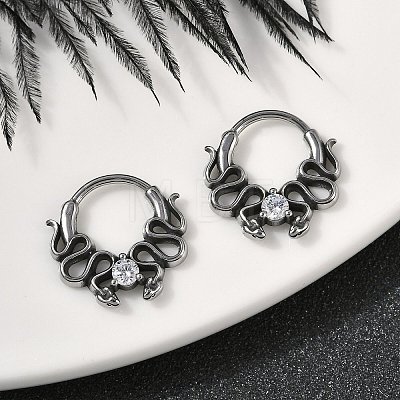 Snake 316 Surgical Stainless Steel Clear Cubic Zirconia Hoop Earrings EJEW-G416-39AS-1