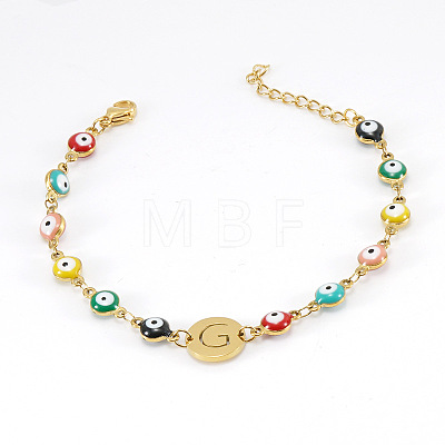 Colorful 304 Stainless Steel & Evil Eye Enamel Flat Round Link Bracelets FS-WGB13F5-07-1