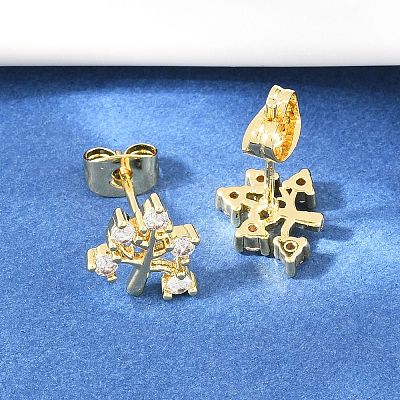Brass Micro Pave Clear Cubic Zirconia Stud Earrings EJEW-F405-07G-1