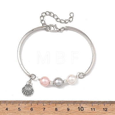 Synthetic Non-magnetic Hematite & Shell Pearl Beads Charm Bracelets BJEW-JB13947-1