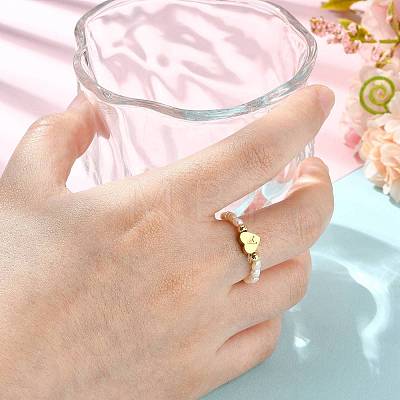 Natural Freshwater Pearl & 304 Stainless Steel Bead Finger Rings RJEW-FS00001-01-1