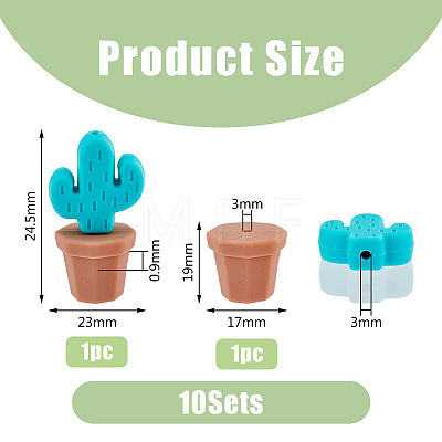 DICOSMETIC 10 Sets 10 Colors Cactus & Potted Plants Food Grade Eco-Friendly Silicone Beads SIL-DC0001-22-1