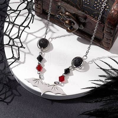 201 Stainless Steel Bat Pendant Necklaces NJEW-TA00155-1