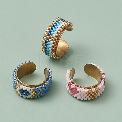 Glass Seed Beads Cuff Rings RJEW-MZ00016-1