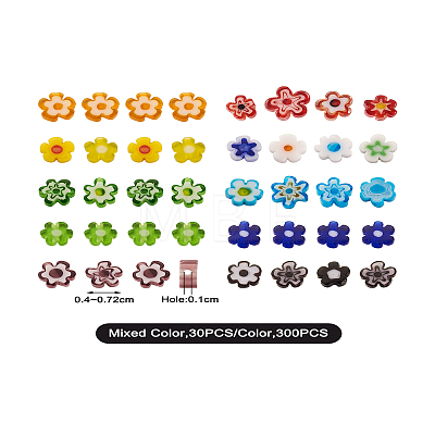 300Pcs 10 colors Handmade Millefiori Glass Beads LAMP-TA0002-05-1