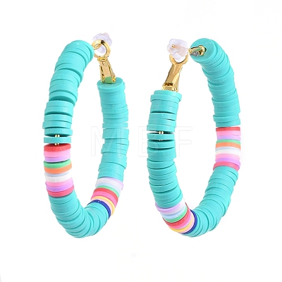 Basketball Wives Style Brass Heishi Beaded Hoop Earrings X-EJEW-JE04083-04-1