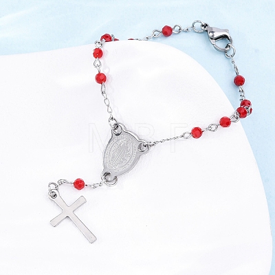 Glass Beads Rosary Bracelets BJEW-A032-04P-02-1