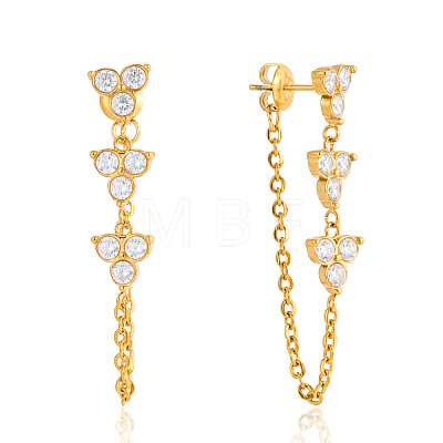 304 Stainless Steel Micro Pave Clear Cubic Zirconia Tassel Stud Earrings WG545B5-01-1