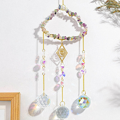 Natural Fluorite Copper Wire Wrapped Cloud Hanging Ornaments PW-WG49920-08-1