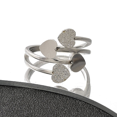 Textured Heart 304 Stainless Steel Finger Ring for Women RJEW-L126-04B-P-1