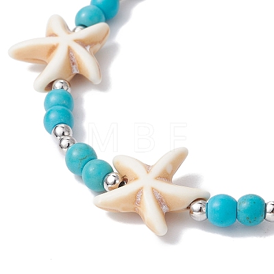 Synthetic Turquoise Starfish Beaded Bracelets for Women BJEW-TA00386-1