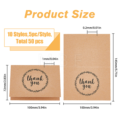 50Pcs 10 Style Kraft Paper Thank You Greeting Cards DIY-FH0005-59-1