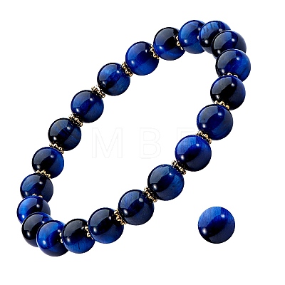 Natural Tiger Eye Round Beads Stretch Bracelet BJEW-SZ0002-01A-1