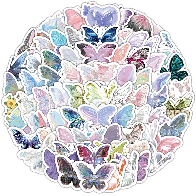 Sparkly Butterfly 100Pcs PVC Paper Decorative Stickers PW-WGB0C29-01-1