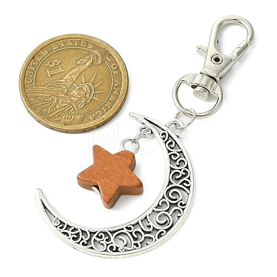 Alloy Moon & Wood Star Pendant Decorations HJEW-JM02180-02-1