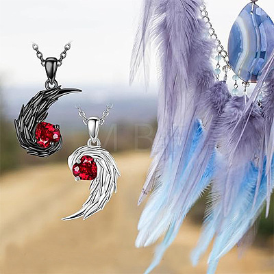Alloy Siam Rhinestone Couple Angle Evil Wing Heart Pendant Necklaces Set FS-WGC1EEF-01-1