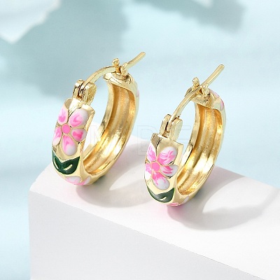 Brass Enamel Hoop Earrings for Women EJEW-K335-01G-02-1