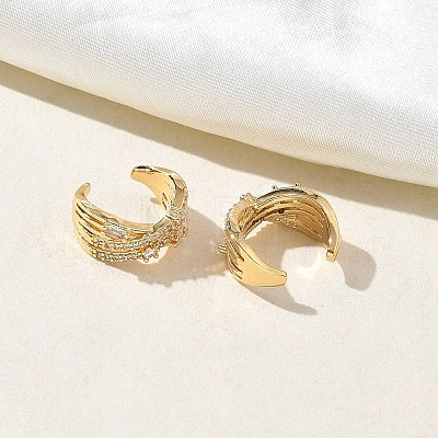 C-Shaped Brass Micro Pave Clear Cubic Zirconia Cuff Earrings EJEW-L316-01G-05-1