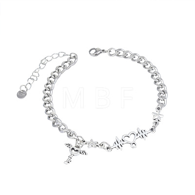 201 Stainless Steel Heart Key with Angel Wings Charm Bracelets for Men Women WG5D024-01-1