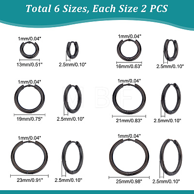 Unicraftale 6 Pairs 6 Style 304 Stainless Steel Huggie Hoop Earrings EJEW-UN0002-14-1